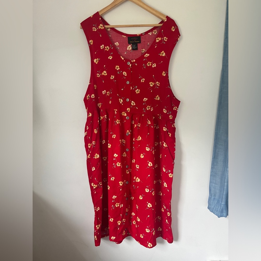 Vintage Truly Yours Sport Pockets Maxi Sleeveless Red Dress Medium Oversize